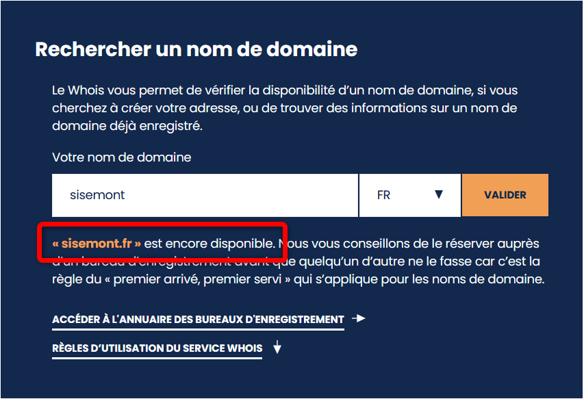 le nom de domaine est encore disponible
