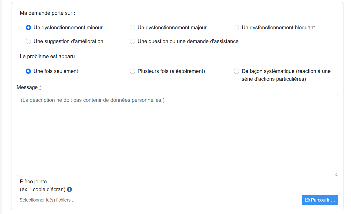capture d'écran de la demande